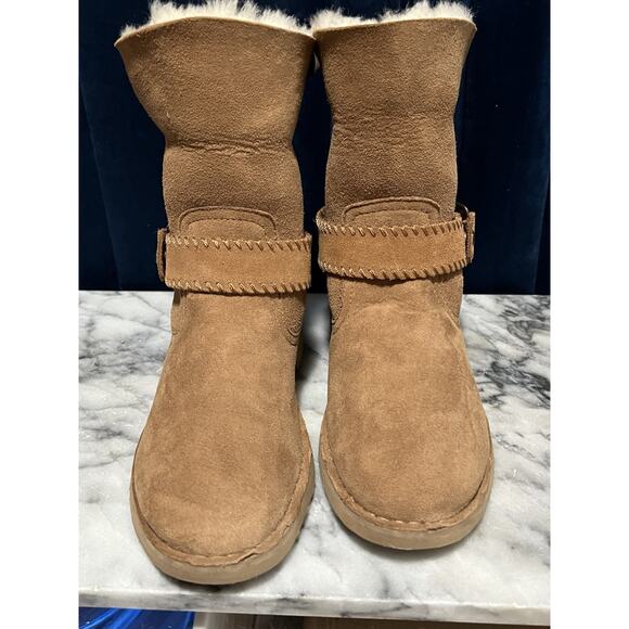 Women’s Ugg Cedric Pull-On Booties British Tan Fold Over Fur Cuff Size 6 - Picture 10 of 13